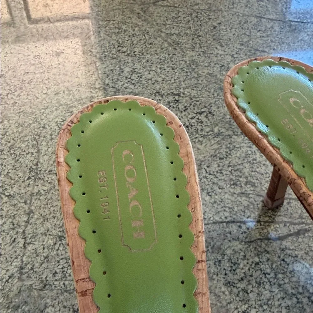Coach Women's Bright Green Cork Heels - Picture 4 of 6